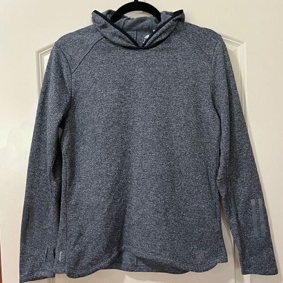 ADIDAS Long Sleeve Hooded Climate Pullover Shirt Gray Black Women’s Size Medium - Picture 1 of 4